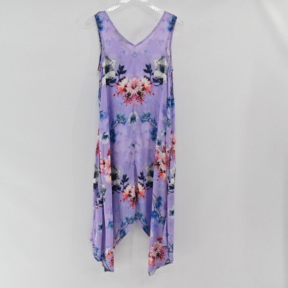 TOLANI‎ Dress Womens Size XS Purple Floral Wide Strap Vneck Asymmetric Midi NEW - Picture 5 of 12